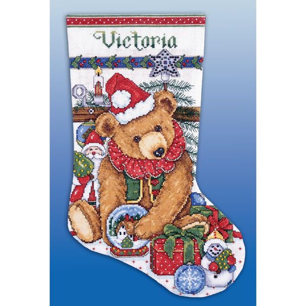 Kit Per Ricamo A Punto Croce Design Works "Calza Di Natale Orso Vittoriano"", Schema Contato, 43X30Cm"-image
