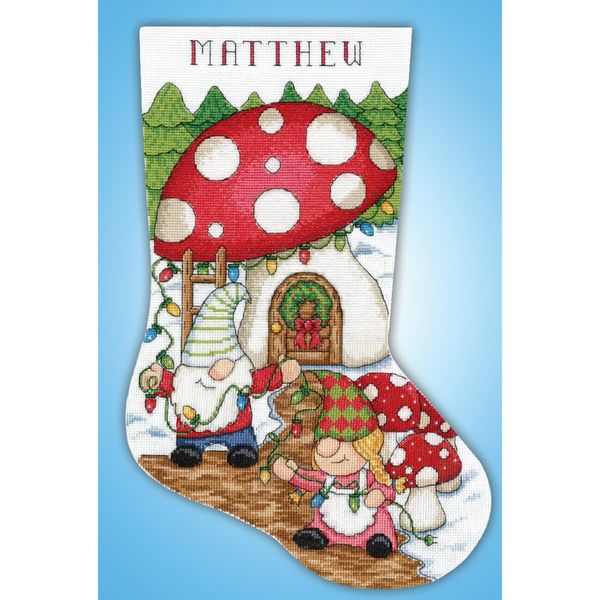 Kit Per Ricamo A Punto Croce Design Works "Calza Di Natale Gnomo Home"", Schema Contato, 43X30Cm"-image