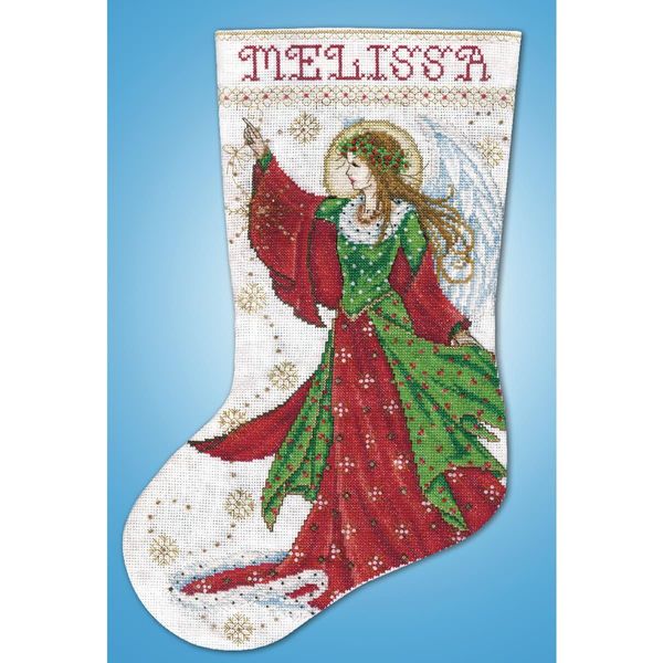Kit Per Ricamo A Punto Croce Design Works "Calza Di Natale Angelo Della Gioia"", Schema Contato, 43X30Cm"-image