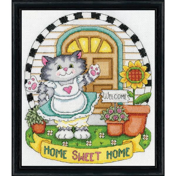 Kit Per Ricamo A Punto Croce Design Works "Home Sweet Home, Cat"", Schema Contato, 20X25Cm"-image