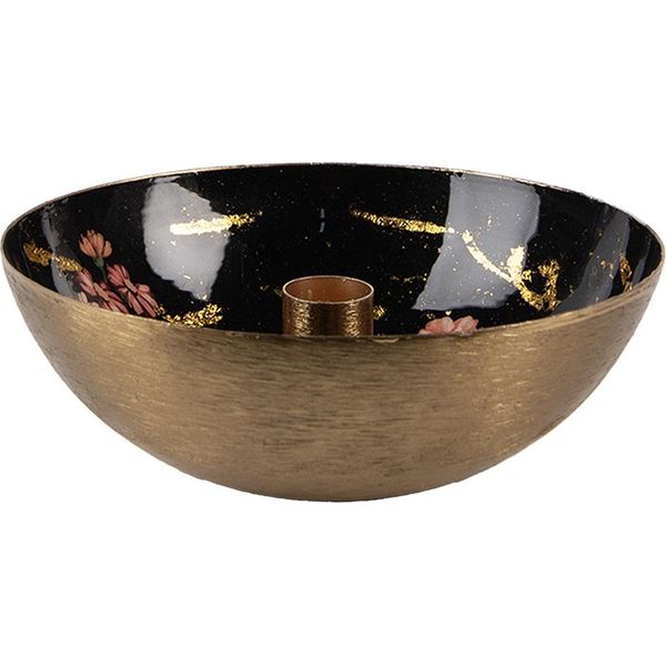 Portacandele Clayre & Eef Ø 17X6 Cm Fiori In Metallo Nero Color Oro-image