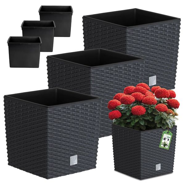 Set Di 3 Vasi Da Fiori Prosperplast | Rato Low | Antracite | 17 Cm-image