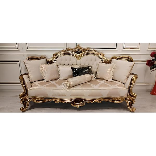 Divano Chesterfield Barocco A Tre Posti Divano Arredo Divani In Tessuto Beige-image