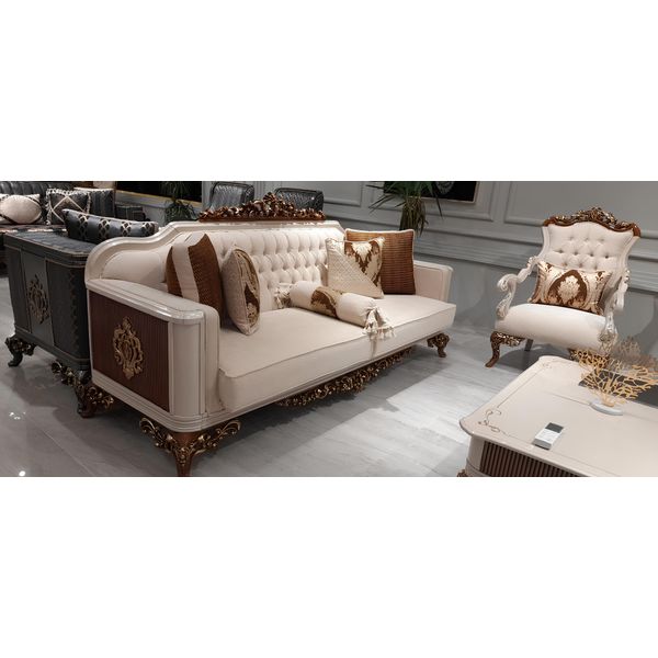 Divano A Tre Posti Chesterfield Barocco Divano D'arredo Divani In Tessuto Oro-image