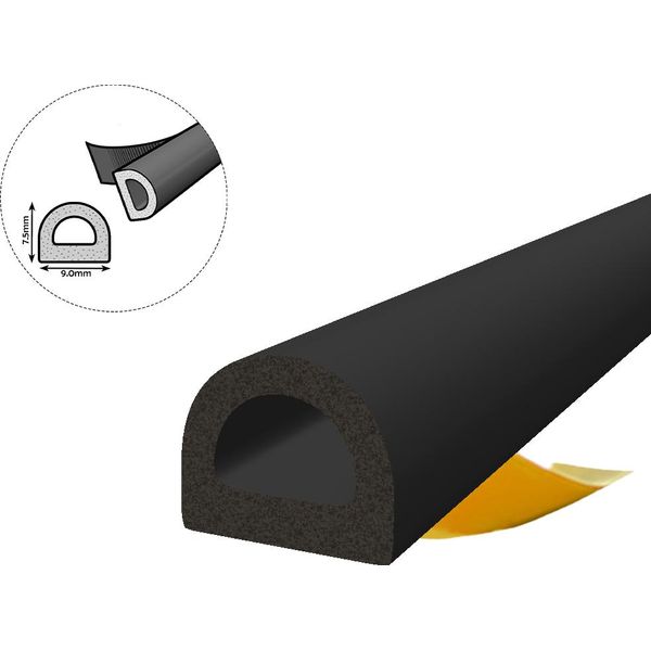 Guarnizione Per Finestre Guarnizione Per Porte Guarnizione In Gomma Epdm Profilo D 9×7,5 Mm 40 M Autoadesiva Nero-image