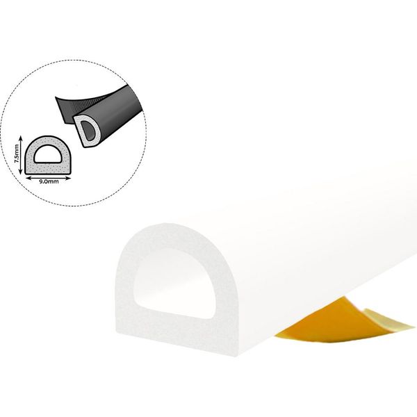 Guarnizione Per Finestra Guarnizione Per Porta Guarnizione In Gomma Epdm Profilo D 9×7,5 Mm 20 M Bianco Autoadesivo-image