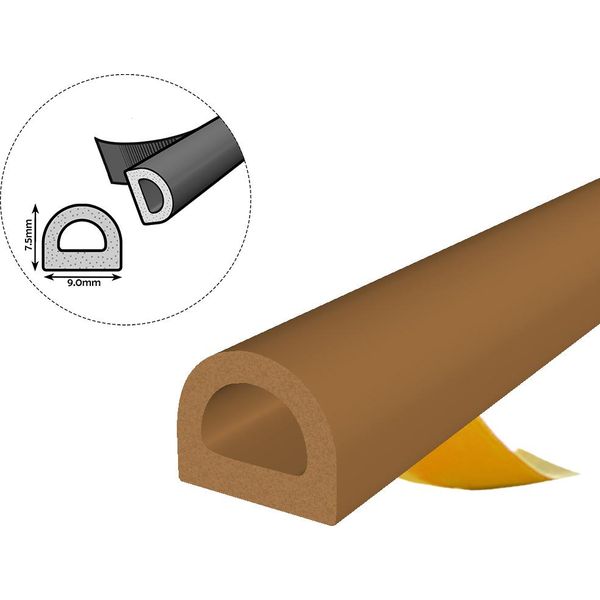 Guarnizione Per Finestra Guarnizione Per Porta Guarnizione In Gomma Epdm Profilo D 9×7,5 Mm 20 M Autoadesiva Marrone-image