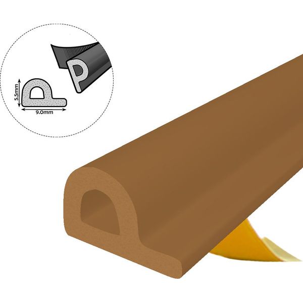 Guarnizione Per Finestre Guarnizione Per Porte Guarnizione In Gomma Epdm Profilo P 9×5,5 Mm 30 M Marrone Autoadesivo-image
