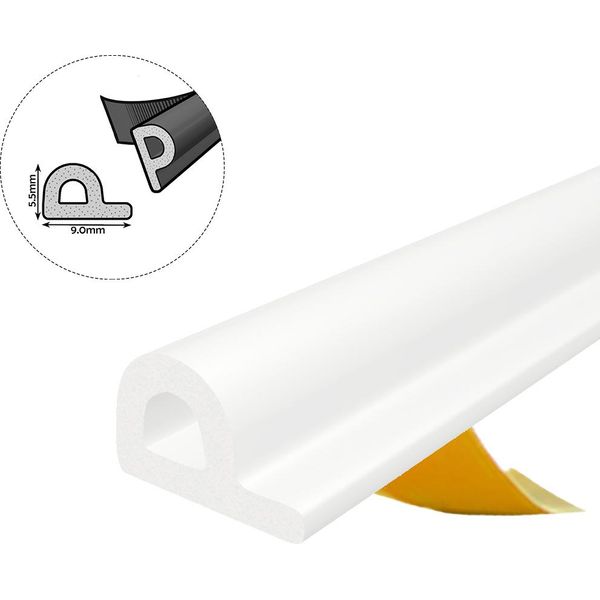 Guarnizione Per Finestre Guarnizione Per Porte Guarnizione In Gomma Epdm Profilo P 9×5,5 Mm 30 M Bianco Autoadesivo-image
