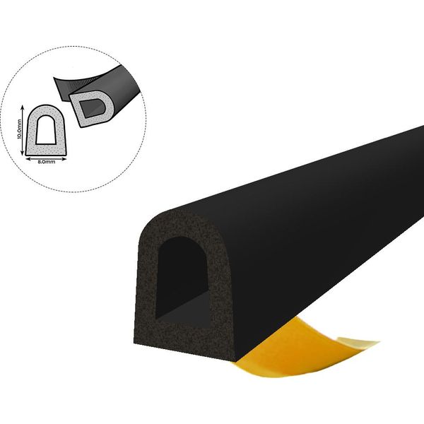 Guarnizione Per Finestra Guarnizione Per Porta Guarnizione In Gomma Epdm Profilo D 8×10 Mm 5M Nero Autoadesivo-image