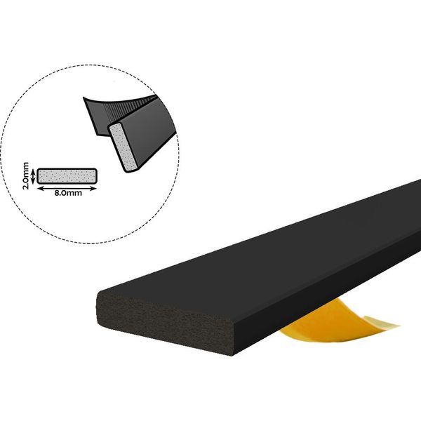 Guarnizione Per Finestre Guarnizione Per Porte Guarnizione In Gomma Epdm Profilo I 8×2 Mm 50 M Nero Autoadesivo-image