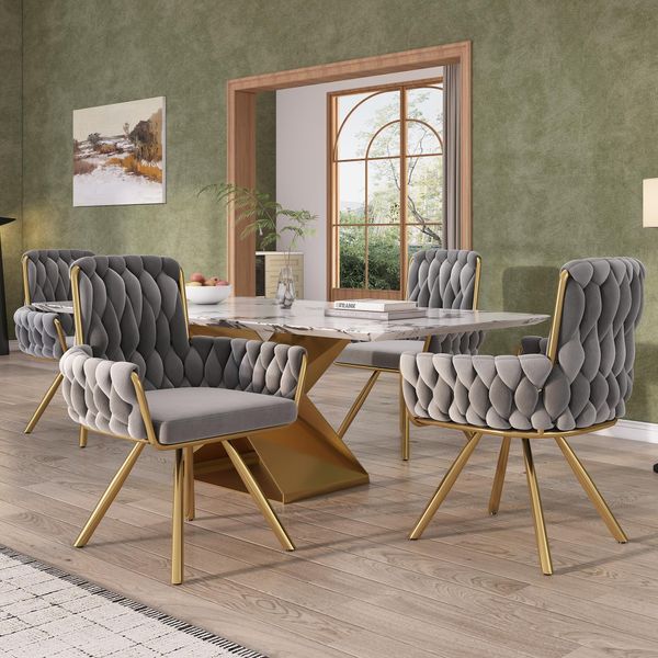 Set Di 4 Sedie Per Sala Da Pranzo Flieks Girevoli A 360°, Sedia Imbottita Con Rivestimento In Velluto, Sedia Da Cucina Sedia Da Soggiorno Con Gambe In Acciaio, Poltrona Girevole, Grigio-image