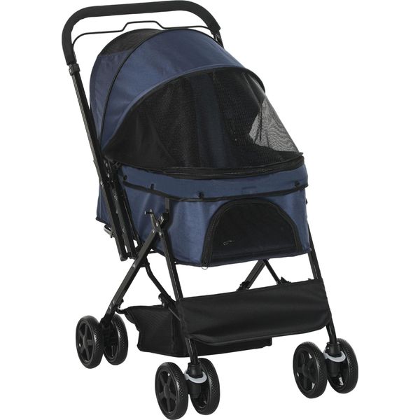 Pawhut Passeggino Per Cani E Gatti Di Piccola Taglia Passeggino Per Gatti Oxford Blue 76,5 X 52 X 95 Cm-image