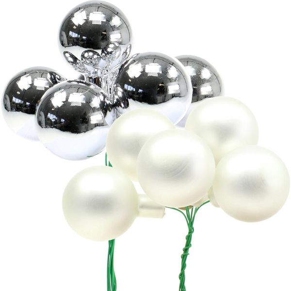 Bacche A Specchio Argento Mix Ø40Mm 32Pz - Decorazione Natalizia Palline Di Vetro Lucide Opache-image
