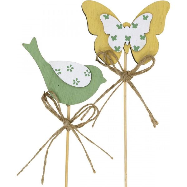 Decorazioni In Legno A Forma Di Uccellino E Farfalla, Decorazioni Floreali Primaverili, Set Decorativo Estivo, Decorazioni Da Giardino 12 Pezzi, Verde, Giallo, Juta, Naturale, 12 Pezzi-image