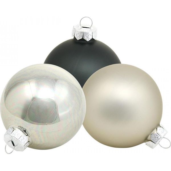 Elegante Set Di Decorazioni Natalizie 24 Pezzi Di Vetro Per Albero Nero, Argento E Madreperla Ø6Cm-image