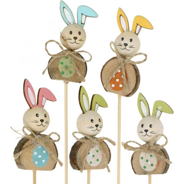 Coniglietto Pasquale In Legno, Decorazione Coniglietto Colorato, Tappo Per Pianta 8Cm, Set Di 8-image