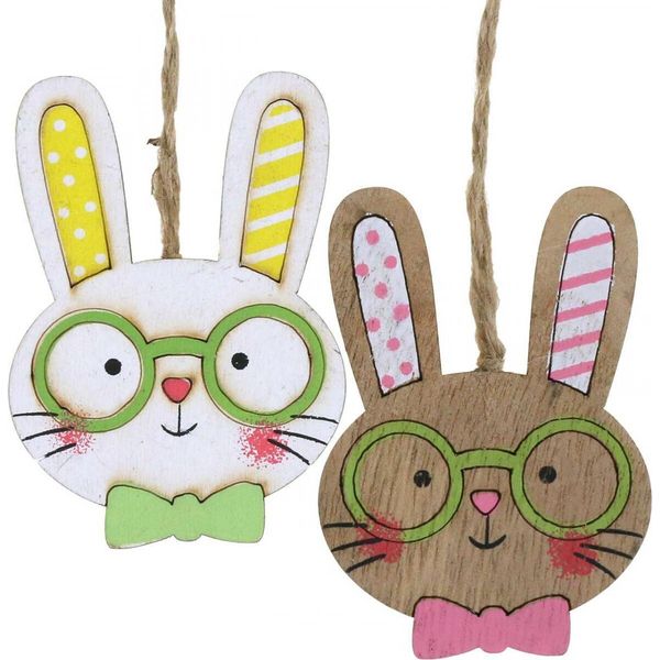 Divertente Decorazione Del Coniglietto Di Pasqua In Legno Appeso Gioielli Testa Di Coniglietto Artigianali Regalo Di Pasqua 7,5 Cm Set Di 12-image