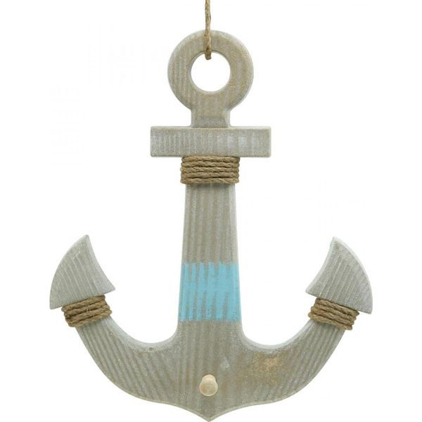 Gancio Da Parete Ad Ancora Decorazione Vintage In Legno Blu E Bianco Decorazione Nautica Gancio 39Cm-image