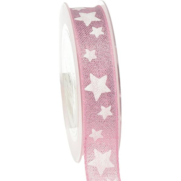 Nastro Natalizio Bordo Filo Rosa Bianco Stella Decorazione Nastro Regalo W25Mm L15M-image