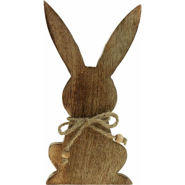Coniglietto Di Pasqua Decorazione In Legno Primavera, Coniglietto Seduto In Legno Di Mango, Decorazione Pasquale Naturale H30Cm-image
