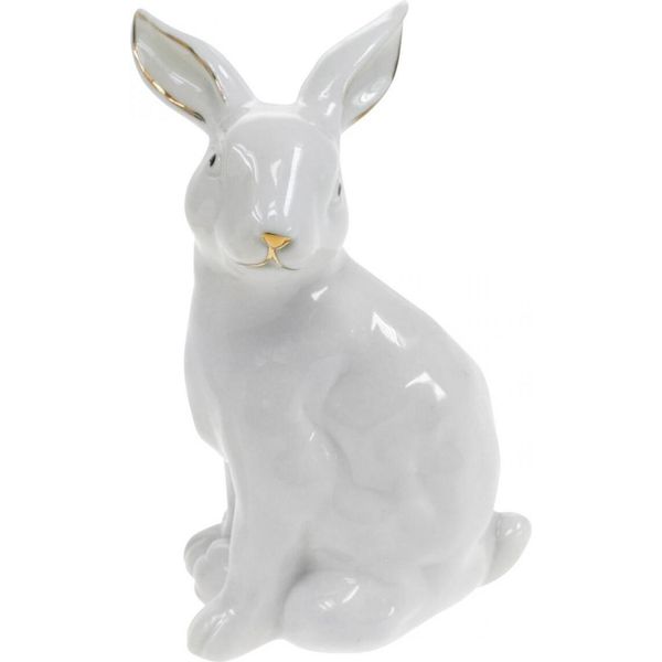 Coniglietto Di Pasqua In Ceramica Bianco-Oro 13 Cm Decorazione Da Tavolo Primavera Set Di 2-image