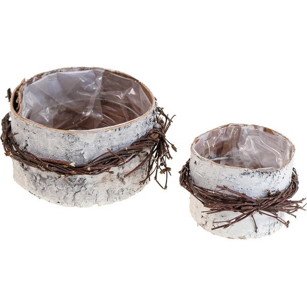 Fioriera In Legno Di Betulla Bianca Ø11/16Cm Set Di 2 Fioriere Decorative Vintage Per Interni Ed Esterni-image