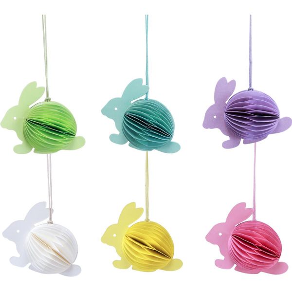 Coniglietto Di Pasqua A Nido D'ape Da Appendere, Set Di 5 Decorazioni Colorate, Decorazione Primaverile Coniglietto Di Carta, Circa 9,5 Cm-image