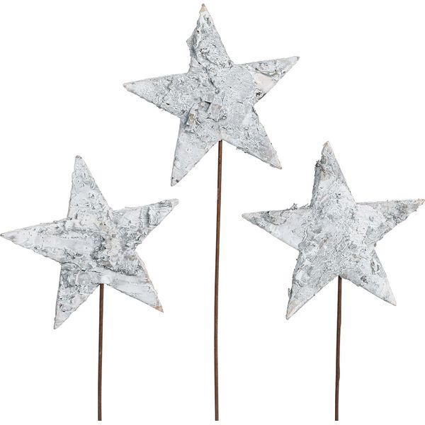Stelle Di Betulla Su Filo, Bianco 6Cm, 24 Pezzi - Decorazione Natalizia, Eleganza Naturale, 24 Pezzi-image