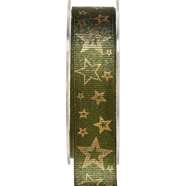 Nastro Decorativo Natalizio Verde Oro Stelle 25 Mm X 15 M Nastro Per Regali E Gioielli-image
