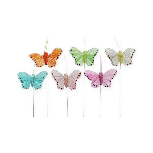 Decorazione Di Farfalle Di Piume Su Filo Colorato 5,5 Cm 24 Pezzi Per Idee Di Decorazione E Artigianato Primaverile, 24 Pezzi-image