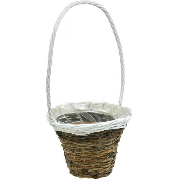 Cestino Con Manico Naturale Bianco Ø23,5 Cm - Cestino Per Fiori Primavera Decorazione Tavola Cestino Per Piante Matrimonio-image