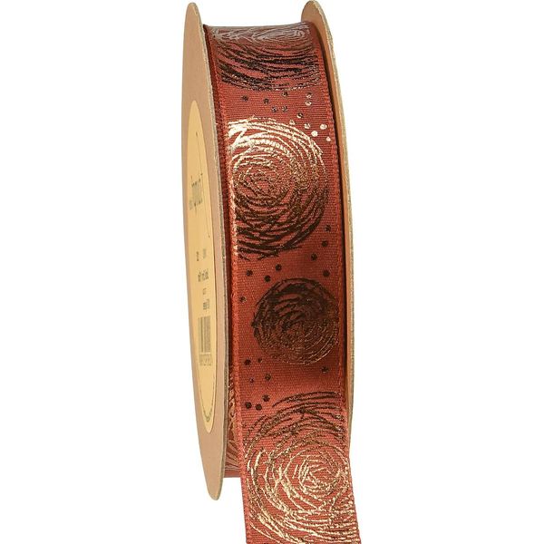 Nastro Regalo Decorativo Con Rose Dorate Rosso-Marrone 25Mm 15M Per Decorazioni Di Matrimonio E Confezioni Regalo-image