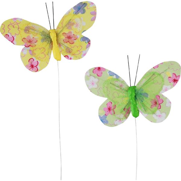 Farfalle Decorative Su Filo Giallo Verde Fioritura 6×9Cm 12Pz-image