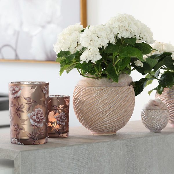 Vaso Decorativo In Ceramica Rosa Crema Per Piante Ø15Cm Set Da 2-image