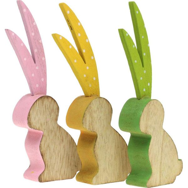 Figurina Decorativa Coniglio Orecchie Lunghe Legno 15Cm Set Di 6 Decorazione Pasquale Primavera Pastello-image