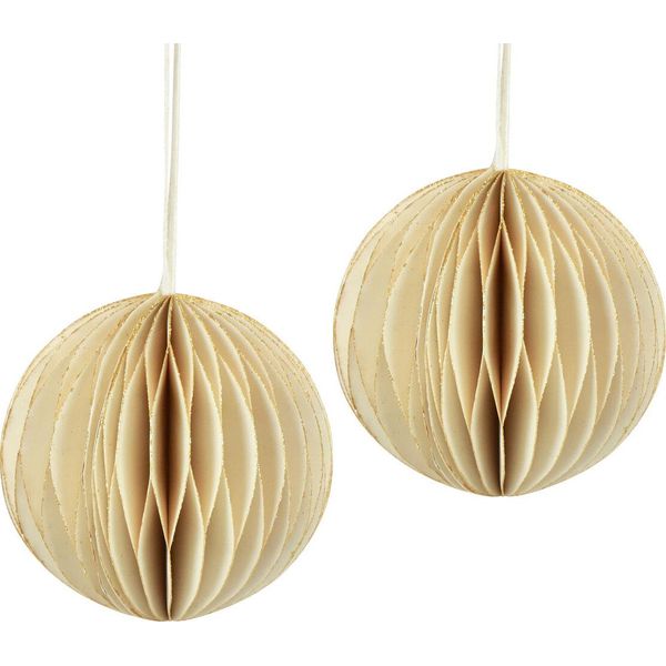 Palline A Nido D'ape Decorazione Natalizia Vintage Crema Oro Ø8Cm Set Di 4-image