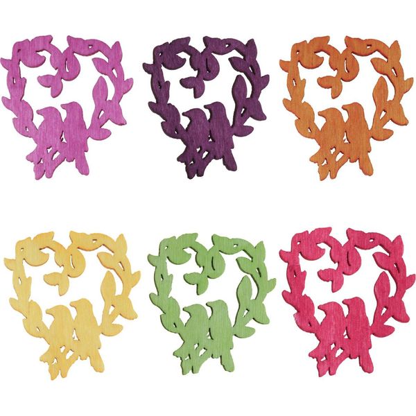 Decorazione In Legno A Spruzzo Uccelli Cuore Decorazione Da Tavola 6 Colori Matrimonio 72 Pz-image