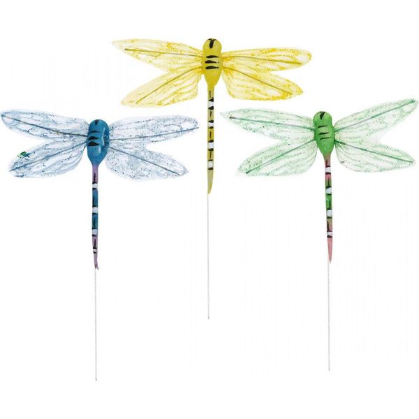 Decorazione Estiva Libellule Su Filo Insetti Decorativi Giallo Verde Blu 6 Pezzi-image