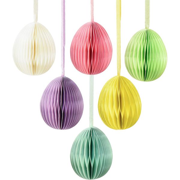Uova A Nido D'ape Da Appendere Decorazione Di Carta Decorazione Di Pasqua Uova Di Pasqua Colorate 6Cm 6Pcs-image