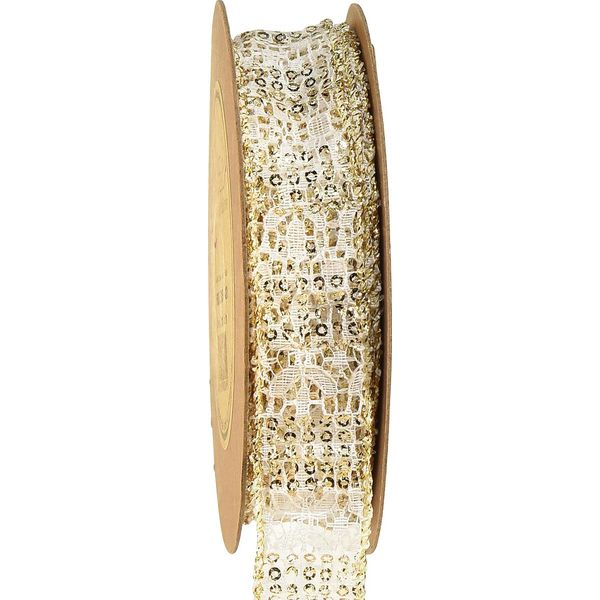 Nastro Di Pizzo Bianco Accenti D'oro Nastro Decorativo Pizzo 25 Mm 15 M Per La Decorazione Di Nozze Nastro Regalo-image