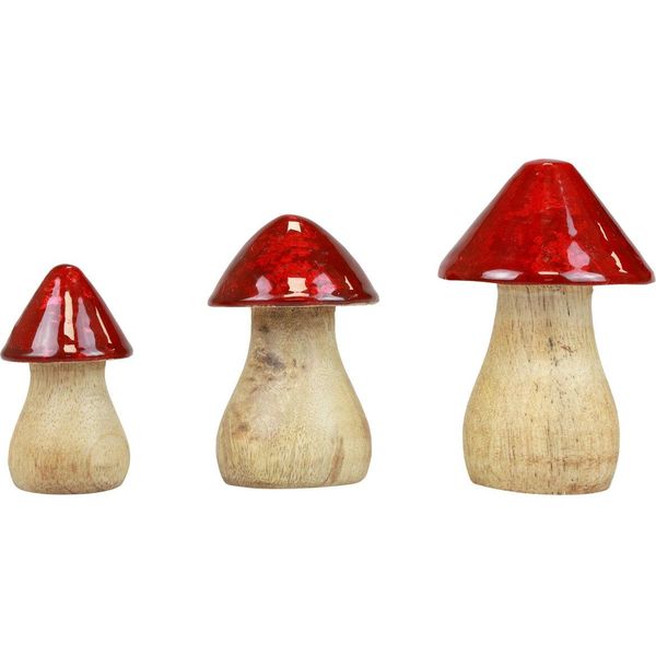 Funghi Decorativi In Legno Funghi Rosso Lucido Autunno Decorazione Set Da Tavola 6/8/10Cm Set Di 3-image