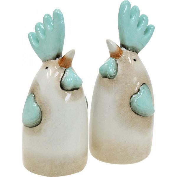 Set Decorativo Di Galli In Ceramica Per La Cucina, Bianco/Blu/Marrone, H 14,5 Cm, Set Da 2 Pezzi-image
