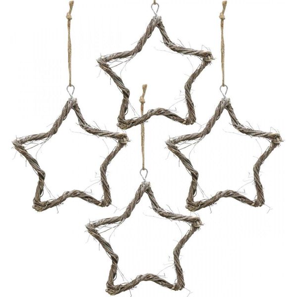 Decorazione Natalizia Stelle Olmo 20Cm Da Appendere, Bianco Lavato, Aspetto Naturale, Set Di 4-image
