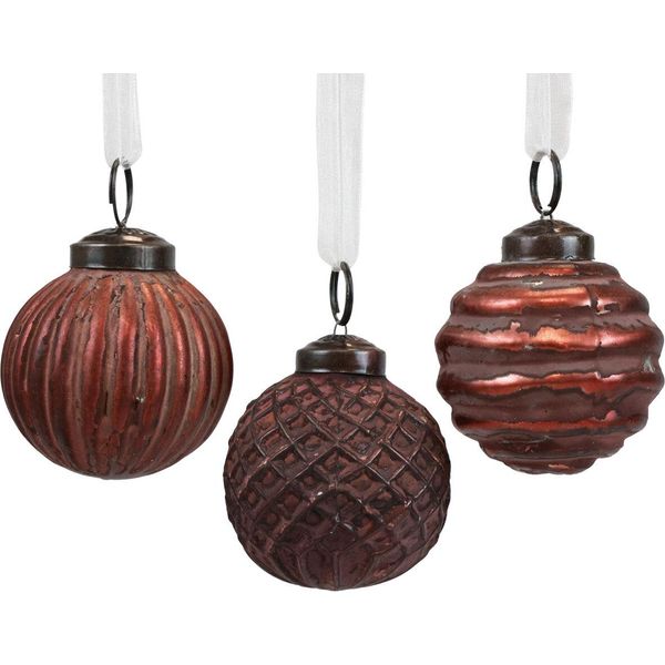 Decorazioni Natalizie In Vetro Stile Vintage Rosso-Marrone, Set Di 9 Decorazioni Natalizie A Diamante Ø5Cm-image