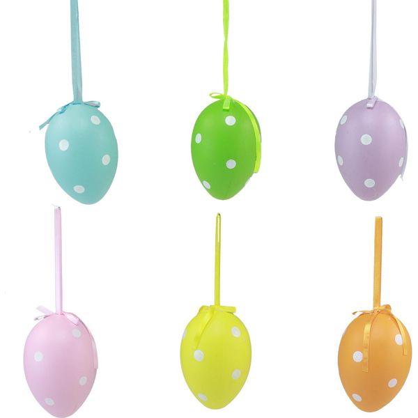 Uova Di Pasqua Decorative Da Appendere Uova Di Plastica Colorate 8X11,5 Cm Set Da 6 Con Pois, 6 Pezzi-image