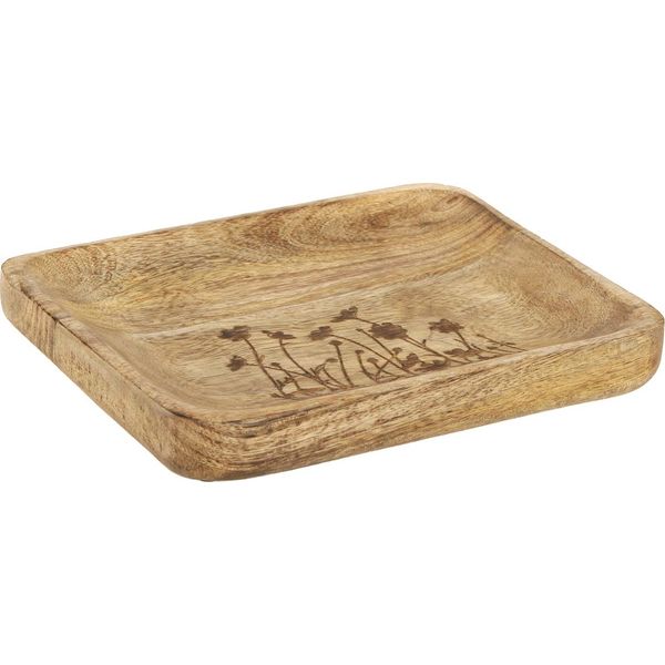 Vassoio Decorativo In Legno Di Mango Con Motivo Floreale Shabby Chic 20X15,5 Cm-image
