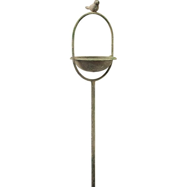 Vaschetta Decorativa Per Uccelli Verde Antico, In Metallo, Con Spiedo, Ø11Cm H55Cm, Figura Da Giardino-image
