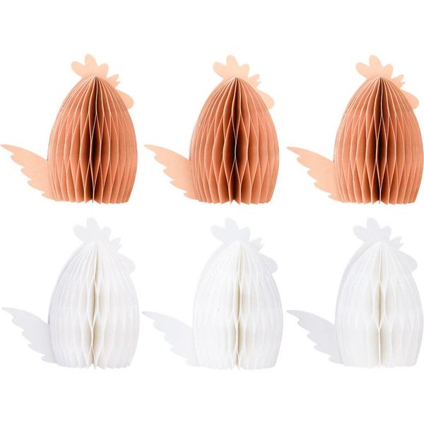 Decorazione Pasquale Pollo Di Carta A Nido D'ape Origami Design Bianco Arancio 7,5×4,5×8Cm Set Di 6 Decorazioni Da Tavola-image