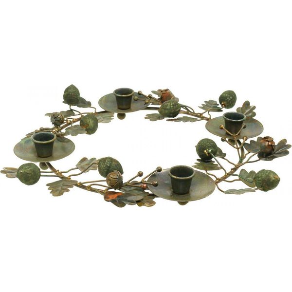 Ghirlanda Di Candele In Metallo Effetto Ottone, Ghirlanda Decorativa Con Ghiande, Ø36Cm, Ghirlanda D'avvento Vintage-image